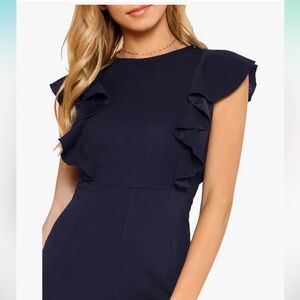 Elegant Navy Ruffle Sleeve Dress